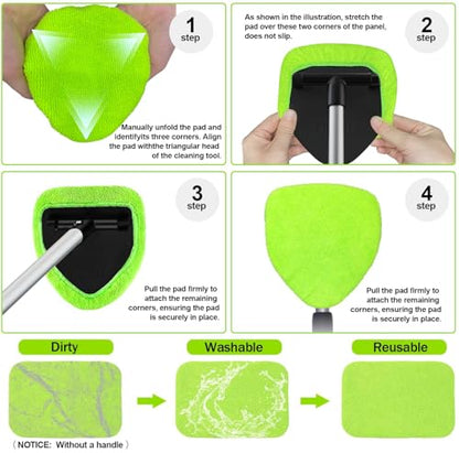 XINDELL 5 Pack Microfiber Pads – Replacement Heads Cover for Xindell Windshield Cleaner Tools. Washable & Reusable Triangle Pads (Green). Fits Window Reach Tool - Handle Not Included - color: Green