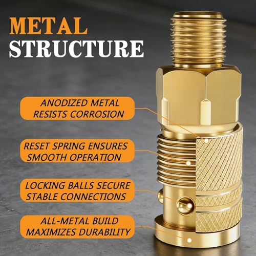 22 Pcs Quick Connect Hose Fittings 1/4" NPT Air Coupler & Plug Kit,360 Degree Swivel Hose Fittings,Air Compressor Accessories - size: Copper-plated alloy