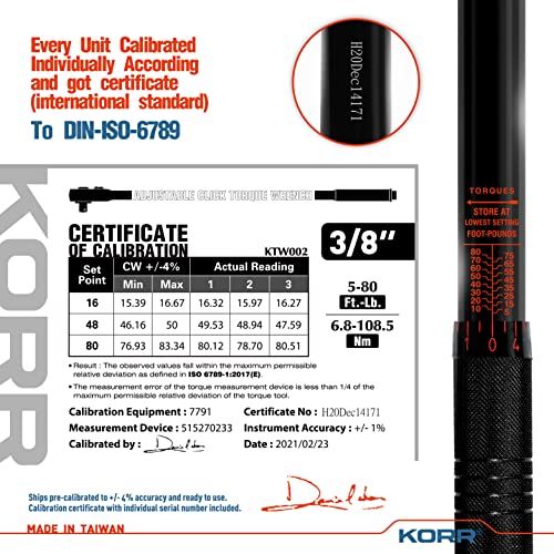 KORR Tools KTW002 3/8-Inch Drive Click Torque Wrench (5-80 ft.-lb.)
