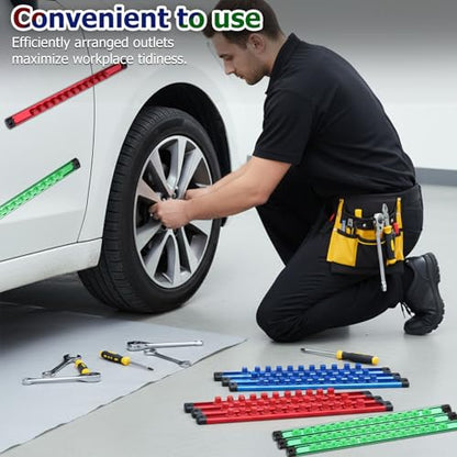 11 Pcs Magnetic Socket Organizer Set, 1/2", 1/4", 3/8" Magnetic Socket Rail for Tool Box Drawer, Socket Holder Magnetic with 148 Pcs Standard Size for Automotive Garage
