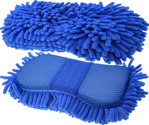 Scratch Free Chenille Microfiber Wash Mitt Car Wash Sponge for SUVs Boats - color: 2 Pack Blue