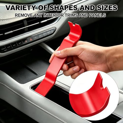 18Pcs Car Trim Removal Tool Kit Pry Tool Set, Panel Clip Pliers Door Panel Removal Tool Automotive Clip Removal Tool, Plastic Pry Tool Kit Auto with Valve Stem Caps for Car Interior Repair, Red - color: red