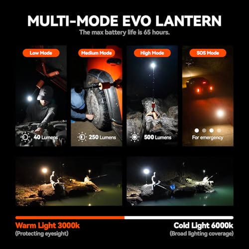 Outask Camping Light Telescopic, Collapsible Magnetic Camping Lantern with 12000mAh Battery, Telescoping IPX6/IPX7 Waterproof Flashlights, Camping Lamp for Emergency, Camping - color: Orange