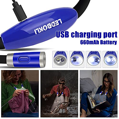 LEDBOLIK Neck Reading Light Blue, 660mAh Rechargeable Book Light for Reading in Bed – 6 Brightness, Bendable Arms, Hands Free for Knitting, Crocheting - color: 660mAh Blue