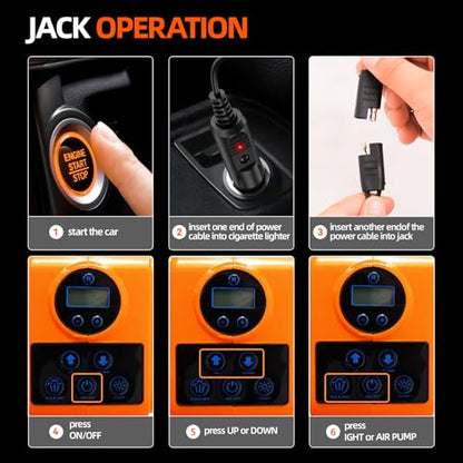 Car Jack Electric Hydraulic Jack 5Ton 155-450mm LCD Display 3in1 Lift Inflator LED Light 12V Portable Outdoor Home Emergency Tire Change Roadside Rescue Tool for Sedan SUV Truck - size: 5T-LCD Meter-Jack+Pump+Light