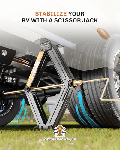 RV Stabilizer Jacks - 6500lbs Heavy Duty Scissor Jacks for Travel Trailer & Camper, Set of 2 with Crank Handle, Drill Bit, 24" Max Lift - WELLUCK