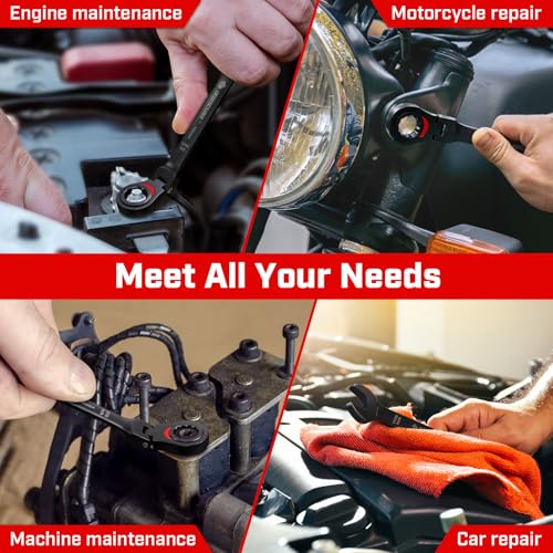 ironcube Black Ratcheting Combination Wrench Set: 11-Piece SAE 1/4–3/4 Inch – 180° Flex Head & 72-Tooth – CR-V Steel – Retro Waxed Canvas Roll for Motorcycle & Automotive Repair Tools - size: 11-Piece SAE Flex-Head