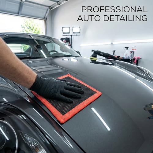 Upgrade Fine Grade Clay Bar Towel Car Decontamination Towel, Red and Black, 12" x 12"