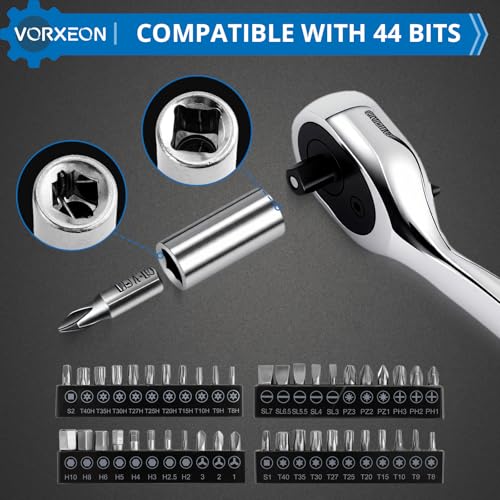 62-Piece 1/4" Drive Sockets with 72-Tooth Ratchet Wrench Set, Metric Sockets 4-14mm, 44 Screwdriver Bits, Universal Joint, Extension Bar, Storage Case - size: 62-PCS 1/4" Socket Ratchet Wrench Set
