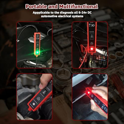 Power Circuit Probe Tester, 6V-24V DC Test Light, Automotive Circuit Tester & Short Circuit Finder, Component Activation, Polarity Test, Continuity Check, LED Indicator and Overload Protection