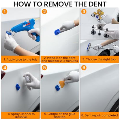 Car Dent Puller Kit,Paintless Dent Removal Kit,Car Dent Repair Kit with Slide Hammer 2 in 1 T-bar, Bridge Puller,Golden Lifter,Dent Remover Tool for Car Hail Damage DIY Repair