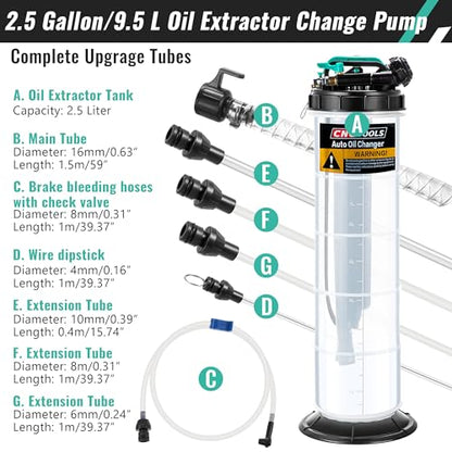 Estune 9.5L/2.5 Gallon Fluid Extractor Pump with 5 Pcs Brake Bleeding Hose | Pneumatic & Manual Modes, Cleaner Oil Changes, Leak-Resistant Seals, Multi-Fluid Use, Garage & Workshop Use, Cars/SUVs/RVs - size: 2.5 Gallon/9.5 L