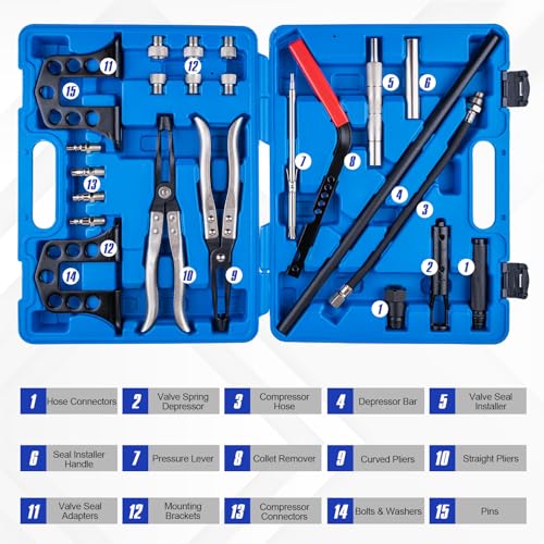 Valve Spring Compressor Tools, Steel OHV/OHC with 6 Adapters | No Cylinder Head Removal, Universal for Cars & Motorcycles, Durable Steel Build, Includes 5/6/7/8/10/11.5mm Adapters