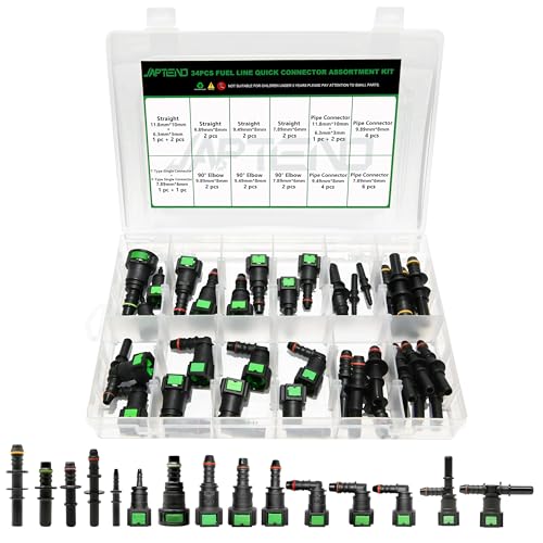 34pcs Fuel Line Quick Connect Assortment Kit, 15 Sizes Fuel Line Repair Kit Straight Elbow T-Type Y-Type Pipe Connector Fittings SAE 6.3mm to 11.8mm - color: 34PCS Fuel Line Quick Connector Assortment Kit