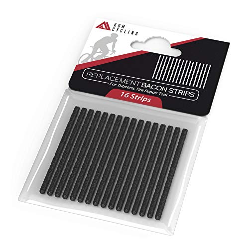 KOM Cycling Tubeless Tire Repair Tool Replacement Bacon Strips - 16 Tubeless Replacement Repair Strips that Work with Multiple tubeless Repair Tools Such as, Lezyne, Pro Bike Tool and Many Others!