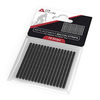 KOM Cycling Tubeless Tire Repair Tool Replacement Bacon Strips - 16 Tubeless Replacement Repair Strips that Work with Multiple tubeless Repair Tools Such as, Lezyne, Pro Bike Tool and Many Others!