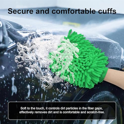 Ziciner Premium Microfiber Wash Mitt, Soft Scratch-Free Double-Sided Chenille Washing Gloves Perfect for Car Washing and Detailing (Green, Large) - color: Green