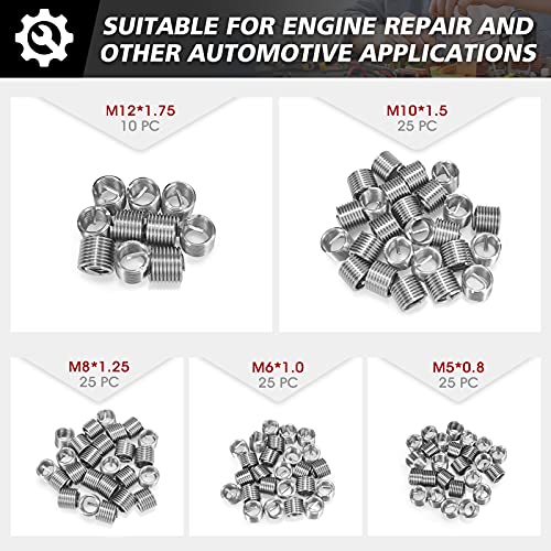 Thread Repair Kit, 261-Piece HSS Drill Helicoil Repair Kit SAE & Metric 1/4" 5/16" 3/8" 7/16" 1/2" M5 M6 M8 M10 M12 with HSS Drill Threaded Inserts Screw Tap Installation and Tang Break Tool