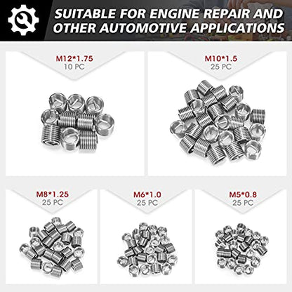 Thread Repair Kit, 261-Piece HSS Drill Helicoil Repair Kit SAE & Metric 1/4" 5/16" 3/8" 7/16" 1/2" M5 M6 M8 M10 M12 with HSS Drill Threaded Inserts Screw Tap Installation and Tang Break Tool