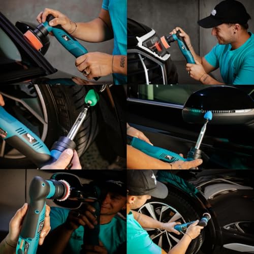 AUTIWOZ Cordless Mini Polisher Fast Change 1/3inch 12mm and 3mm Orbital, DA/RO Small Polisher for Car Detailing 6 Speeds, 2Pcs 2000mAh Li-ion Batteries, with Collet, Cone Cylinder Polishing Pads