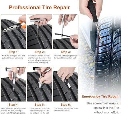 Tire Repair Kit, 48Pcs Tire Repair Tool with Plugs & Nail, Professional Heavy Duty Emergency Flat Tire Repair, Repair Tire for Car, RV, SUV, Jeep, UTV, Truck, Motorcycle, Tractor, Mower, Wheelbarrow - style: Max[48Pcs]