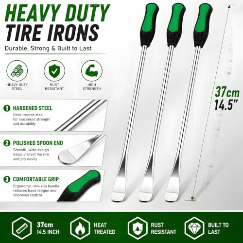 Tire Spoons, 28PCS Tire Changing Kit with 3 Tire Levers, Rim Protectors, Valve Tool, Valve Cores, Valve Caps & Valve Stems, Tire Removal Tool Set for Motorcycle, Dirt Bike, ATV, Lawn Mower, Tractor