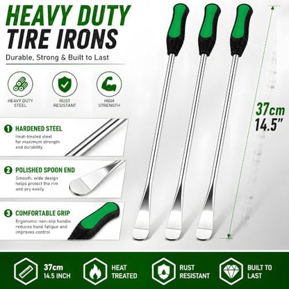 Tire Spoons, 28PCS Tire Changing Kit with 3 Tire Levers, Rim Protectors, Valve Tool, Valve Cores, Valve Caps & Valve Stems, Tire Removal Tool Set for Motorcycle, Dirt Bike, ATV, Lawn Mower, Tractor