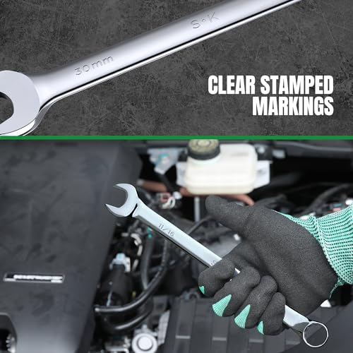 SK Combination Wrench Set, SAE 1/4" to 1-1/4", Metric 6 to 32mm, 42-Piece, SuperKrome Finish, Premium CR-V Construction, with Rolling Pouch - size: Metric&SAE (6 to 32mm & 1/4" to 1-1/4")