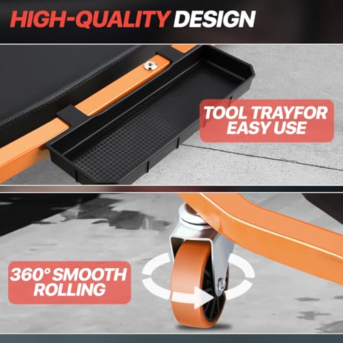 Mechanic Creeper, Low Profile Under Car Rolling Creeper with Padded Headrest and 3 Swivel Casters, 300 LBS Weight Capacity, 42" L x 18" W, Orange