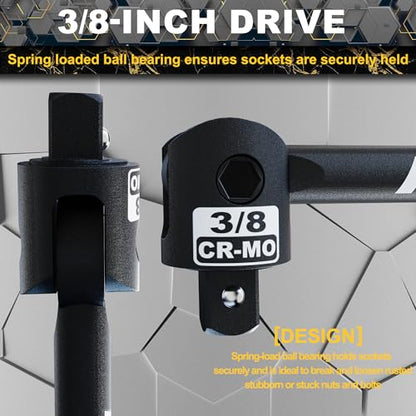 3/8" Drive 17.5 Inch Breaker Bar, Heavy Duty Head, Premium Chromium-Molybdenum Steel, Laser Etched Marking, for Grip and Break Loose Tight Bolts, Nuts - size: 3/8" Drive 17.5-Inch