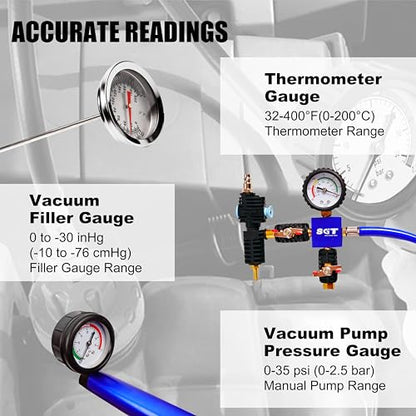 SGT Coolant Pressure Tester Kit, 33pc Universal Cooling System Radiator Leak Tester & Refiller with 23 Radiator Adapters,Master Coolant Vacuum Refill Kit with Vacuum Pump Vacuum Purge & Refill Tool