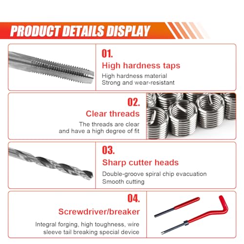 ZIMISI 30PCS M6 x 1.0mm Thread Repair Insert Kit, Stainless Steel Helicoil Inserts Set, Compatible Hand Tool Set, M6 Thread Metric Helicoil Repair Kit Assortment for Car Repairing