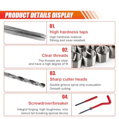 ZIMISI 30PCS M6 x 1.0mm Thread Repair Insert Kit, Stainless Steel Helicoil Inserts Set, Compatible Hand Tool Set, M6 Thread Metric Helicoil Repair Kit Assortment for Car Repairing