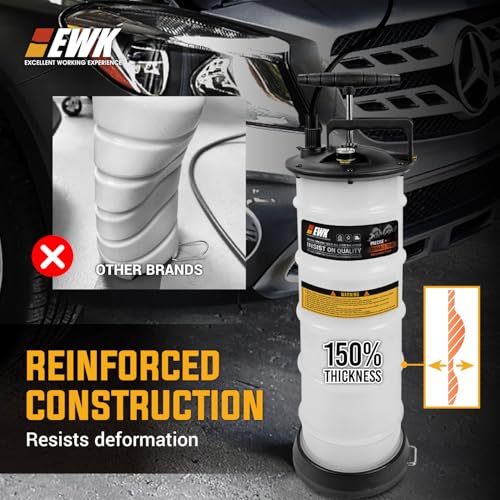 EWK 8L Heavy Duty Manual Oil Extractor Change Pump, Fluid Extractor with Reinforced Tank, Oil Change Pump for Auto Car, Boat, Motorcycle - size: 8L (With Reinforced Tank)