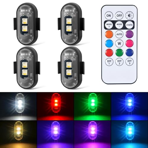 4PCS Wireless LED Strobe Lights with Remote Control, 8 Colors Rechargeable Led Lights Anti-Collision LED Emergency Warning Lights for Car Motorcycle Bike Drone Aircraft - size: 4pcs