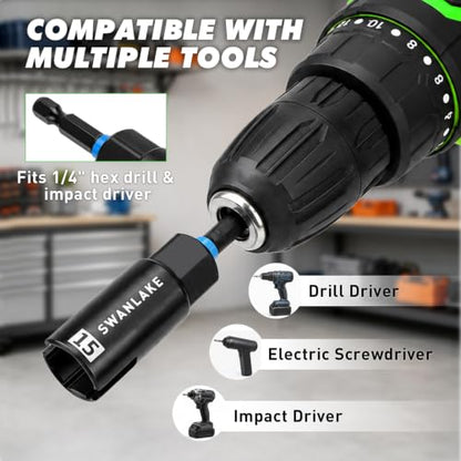3-Piece Wing Nut Driver Set, 9mm, 12mm, 15mm, 1/4 Inch Hex Shank Power Nuts Driver Bit, Wing Nut Socket for Eye Bolt, Hook Bolt Installation, Wire Twisting - style: Wing Nut Driver Set