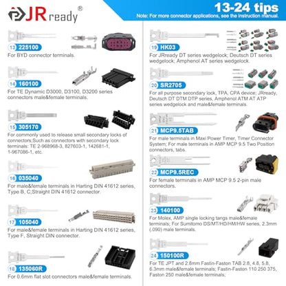 JRready 36PCS Pin Removal Tool 2 Nylon Handles for Electrical Connectors | Pin Extractor for Deutsch AMP Molex Delphi Harting BYD JPT, Handle Storage Function, Tip Protective Cover-JRconDRK11C38-01