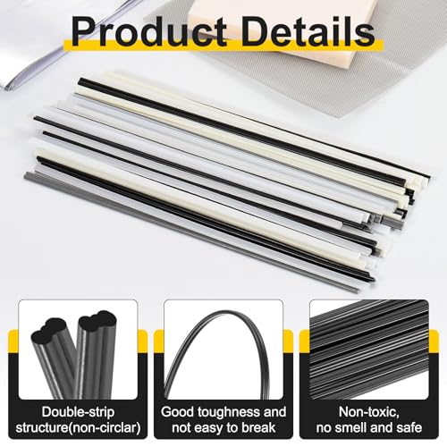 HARFINGTON 1set(20pcs) Plastic Welding Rods 8inch PP Welding Strips Welder Rods for Car Bumper Kayak Daily Repair Plastic Welder Car Bumpers, Black - color: Black