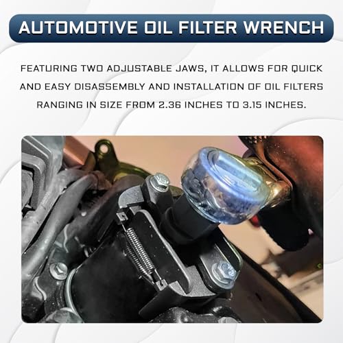 Oil Filter Wrench Adjustable Oil Filter Removal Tool 2 Jaw 2-3/8 to 3-1/8 Inch 60-80mm Oil Filter Socket Set Small Medium-Sized Universal Automotive Drive Oilfilter Cap Style Spin-on Wrench