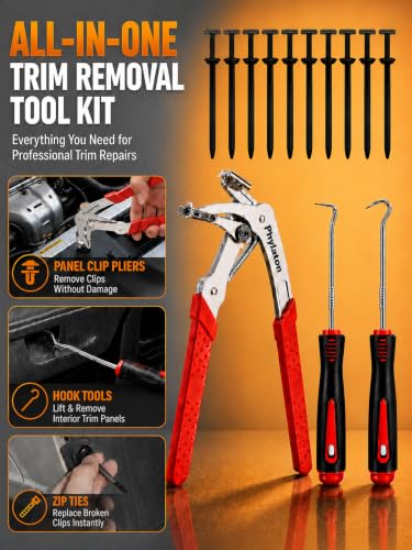 13 Pcs Auto Trim Removal Tool Kit with Clip Removal Tool, Car Clip Pliers, Hook Tools, Universal Cable Tie Buckle for Car Interior Panel, Plastic Clips, Dashboard, Door Clips