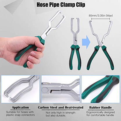 Glarks Fuel Line Pliers Set, 9 Inch Fuel Filter Caliper Hose Pipe Clamp Clip and 80 Degree Disconnect Pliers Set for Car Maintenance