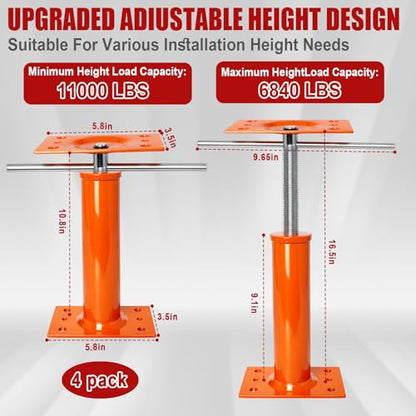 4 Pack 10.8-16.5 in Adjustable House Floor Jacks, Steel, 11,000 lb Each | Crawl Space Jack Posts Include Built-In Adjustment Rods for Temporary Beam, Joist and Floor Support - size: 4P 10.8-16.5 inch