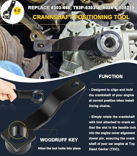 6PCS Timing Belt Tools For Ford 4.6L 5.4L 6.8L 3V Engines, Valve Spring Compressor Tool Kit, Cam Phaser Holding Tool, Timing Chain Wedge Tool, Crankshaft Positioning Holder, Cam Phaser Mount Bolt