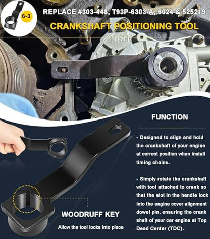 6PCS Timing Belt Tools For Ford 4.6L 5.4L 6.8L 3V Engines, Valve Spring Compressor Tool Kit, Cam Phaser Holding Tool, Timing Chain Wedge Tool, Crankshaft Positioning Holder, Cam Phaser Mount Bolt
