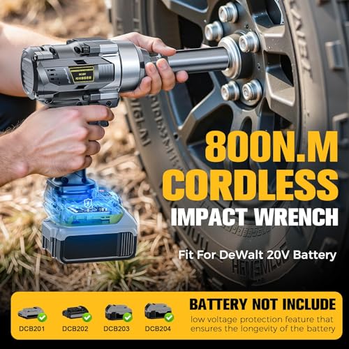 Cerycose Cordless Impact Wrench Compatible with Dewalt 20V Battery, 3/8" 600Ft-lbs (800N·m), Brushless Electric Impact Driver, 2400 RPM, LED Light – Compact, Light-Duty(No Battery) - color: Grey (600 Ft-lbs)