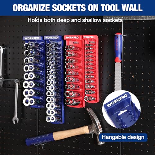 WORKPRO Socket Organizer Set, 8PC Socket Holder, 1/4", 3/8", 1/2" Drive Metric & SAE Socket Trays, Impact Socket Organizer for Tool Box Drawer, Socket Storage Holds 176 Pieces (Socket not Included) | Fits Impact Sockets, Metric & SAE Socket Trays, Holds 1