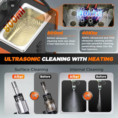 Fuel Injector Cleaner Machine 4 Cylinder Ultrasonic Fuel Injector Cleaner Tester 9 Test Modes Auto Fuel Injector Cleaner Tester Kit for 5V&12V Motorcycle Car Injectors