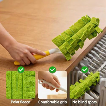 5 PCS Reusable Fleece Duster Refills with 1 Handle, Washable Heavy Duty Duster Pads, 360° Electrostatic Cleaning Pads for Fan, Blinds, Furniture, Window, Floor, Car and Pet Hair (5)