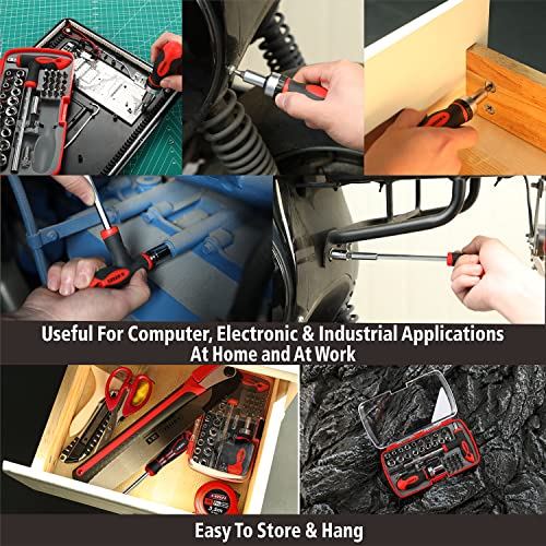 38-Piece Ratcheting Screwdriver Sets nut Driver Set Magnetic Torx Slotted Phillips Square Muti Screwdriver Bits Sockets Set T-Handle Rachet Tools Set Basic Tool Kit for Home Repair Dorm Mechanics - size: 38PCS