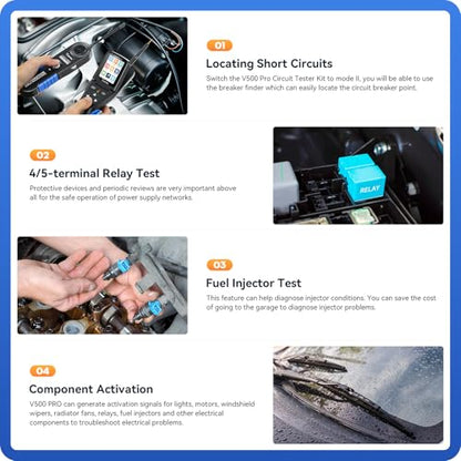 VDIAGTOOL V500 Pro Automotive Circuit Tester, Power Circuit Probe Tester Breaker Finder Tool, 9/30V Electrical Open Short Circuit Finder, Wire Tracer, Multimeter Oscilloscope Relay Injector Test